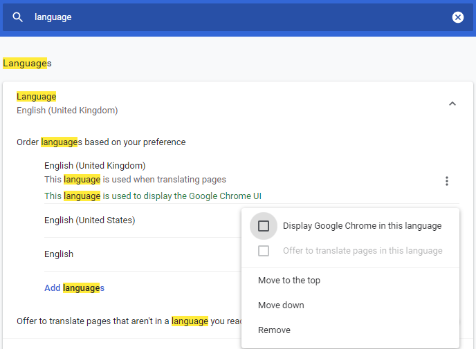 change language settings on google chorme